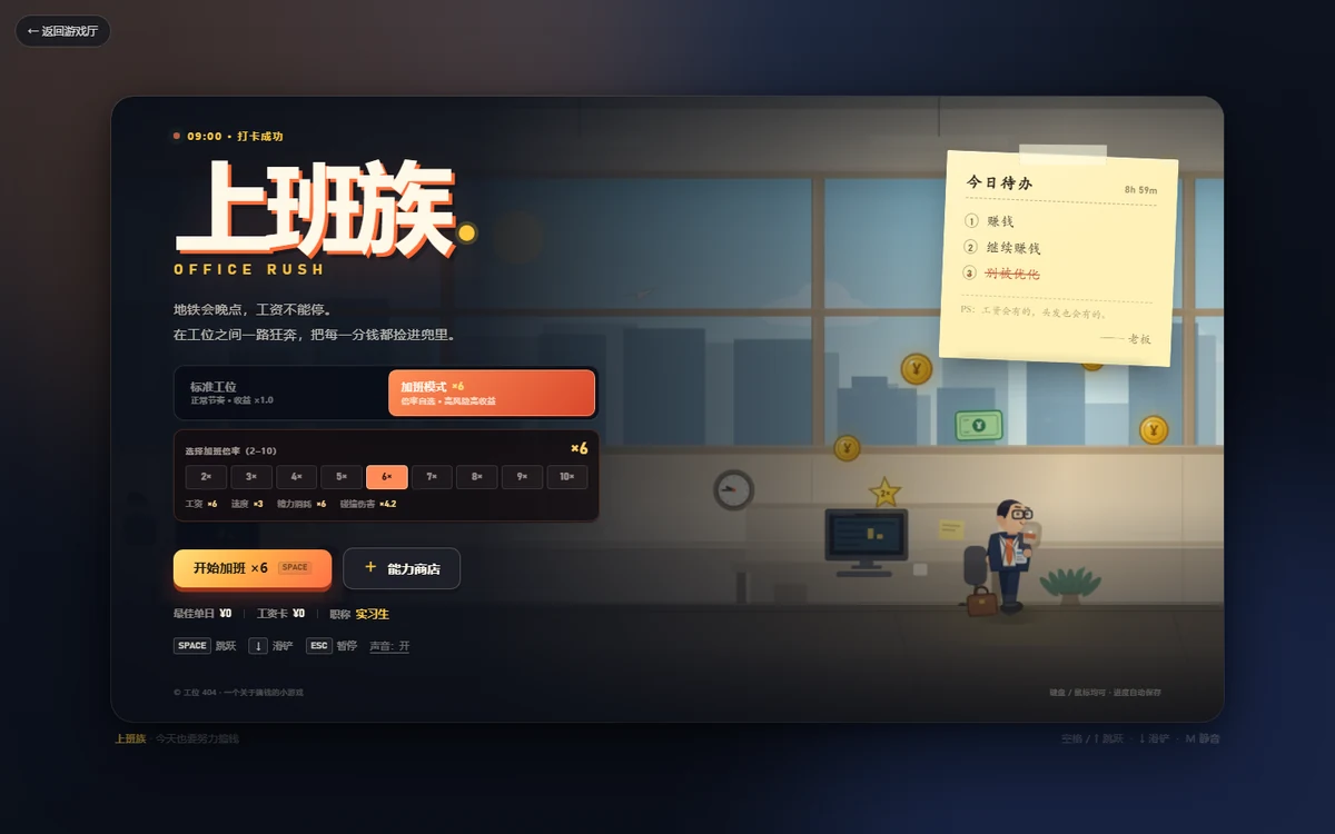 《上班族》办公室跑酷游戏开始界面